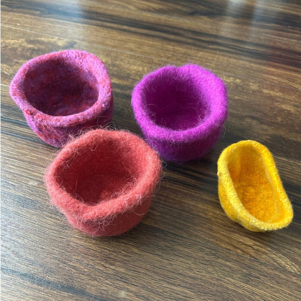 Set of 4 Wool Felt Nesting Bowls Stacking Fiber Arts Montessori Waldorf